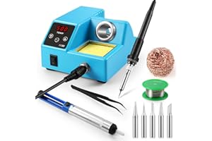 Q-MING Soldering Station Kit, 65W Digital Display Soldering Iron Station with 5 Interchangeable Iron Tips, Solder Wire, Tweezers, Solder Sucker,Soldering Iron Tip Cleaner,Sleep Mode & Calibration Support