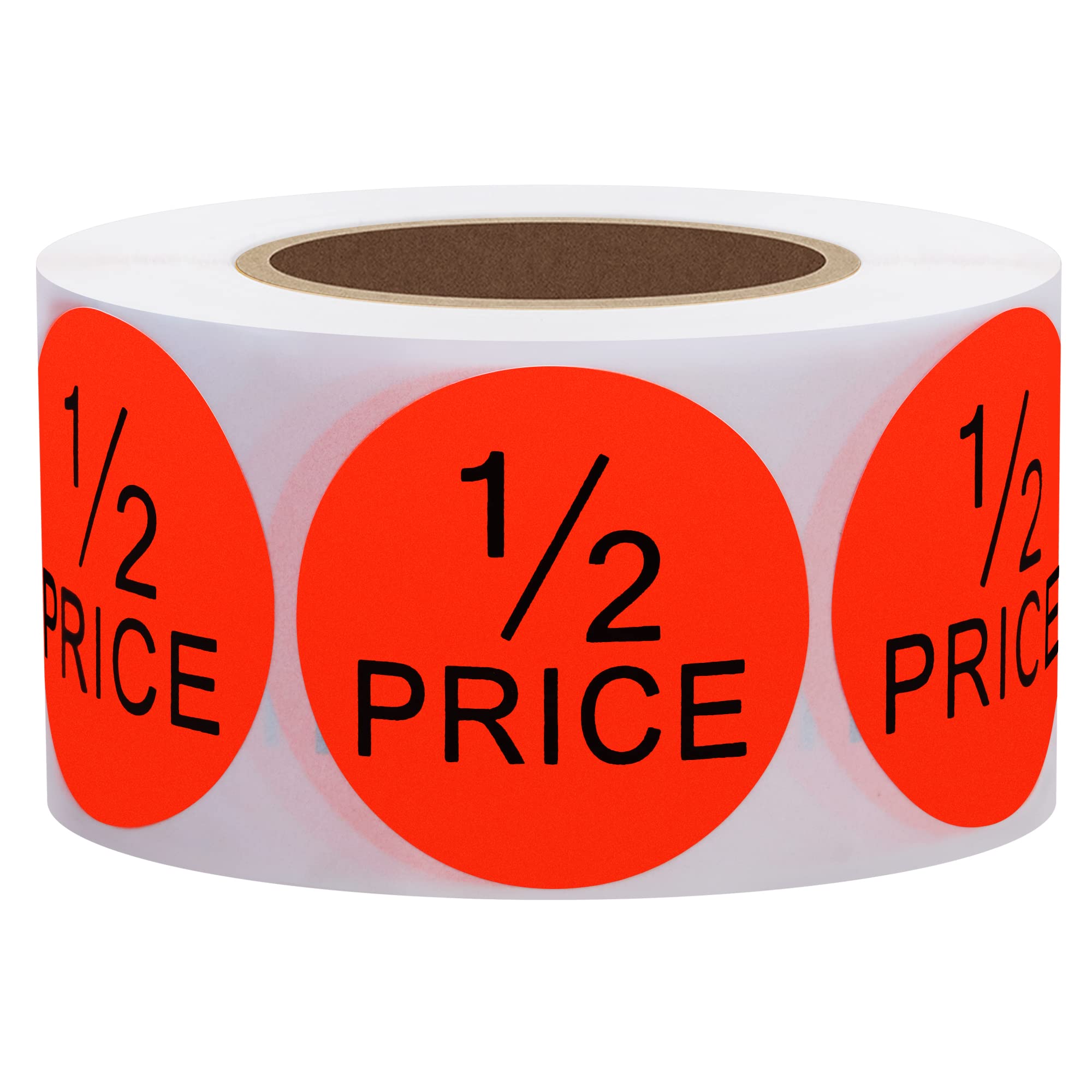 Hylabelest 1.5 Inch Round Fluorescent Bright Red Half Price Stickers Total 500 Per Roll