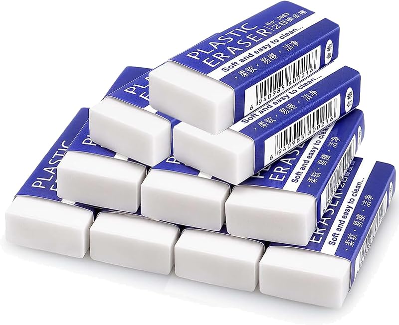 Jc.upin 10 Pcs Erasers White Latex Free Plastic Rubber Multipack