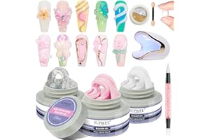 SUPWEE Solid Builder Gel for Nails, Clear White Pink Hard Gel for Nails 3D Nail Gel Art 3 Colors Sculpting Gel with UV Nail Lamp & Chrome Powder for Nail Extension Carving Gel Modeling Nail Salon DIY