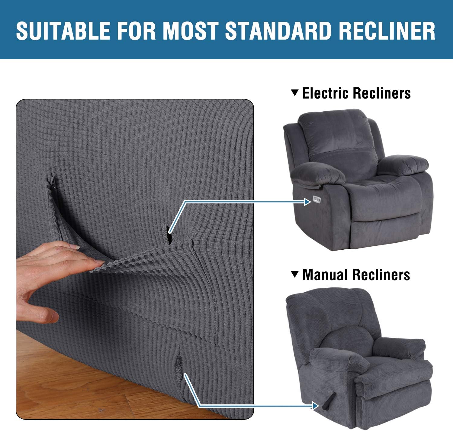 Stretch Recliner Slipcovers 1-Piece Durable Soft High Stretch Jacquard Sofa Furniture Cover Form Fit Stretch Stylish Recliner Cover/Protector (Recliner, Gray): Kitchen & Dining