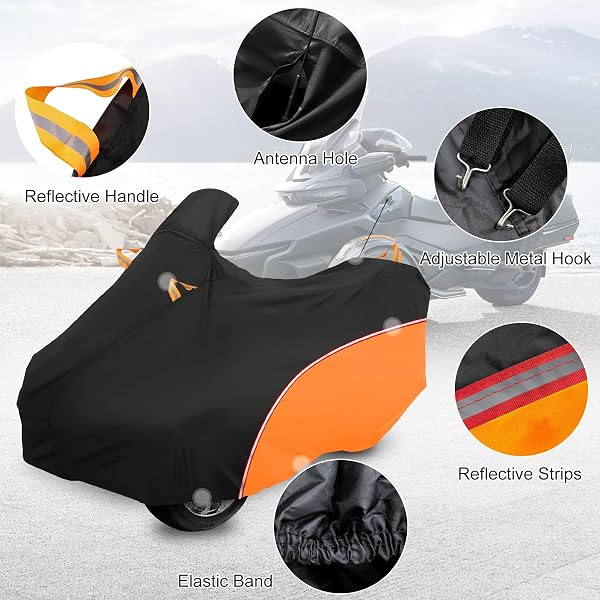 COUKOUCOVER CAN-AM RT COVER 2020-2025, CAN-AM COVER HEAVY DUTY WATERPROOF OXFORD FABRIC, ALL WEATHER WATERPROOF AND DUSTPROOF WITH REFLECTIVE STRIPE (BLACK ORANGE)