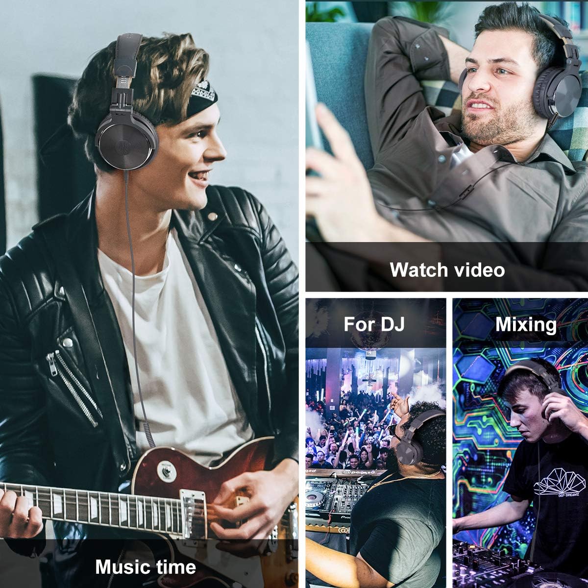 OneOdio Over Ear Headphone, Wired Bass Headsets with 50mm Driver, Foldable Lightweight Headphones with Shareport and Mic for Recording Monitoring Mixing Podcast Guitar PC TV - (Grey): Home Audio & Theater