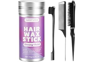 SWEET VIEW Hair Wax Stick & Slick Back Hair Brush, Flexible Hold Fly Away Hair Tamer, Hair Cream/Gel for Sleek Ponytail,Flyaways,Frizz, Non-Greasy Hair Styling Accessorie Pomade/Balm for Toddler, Kid