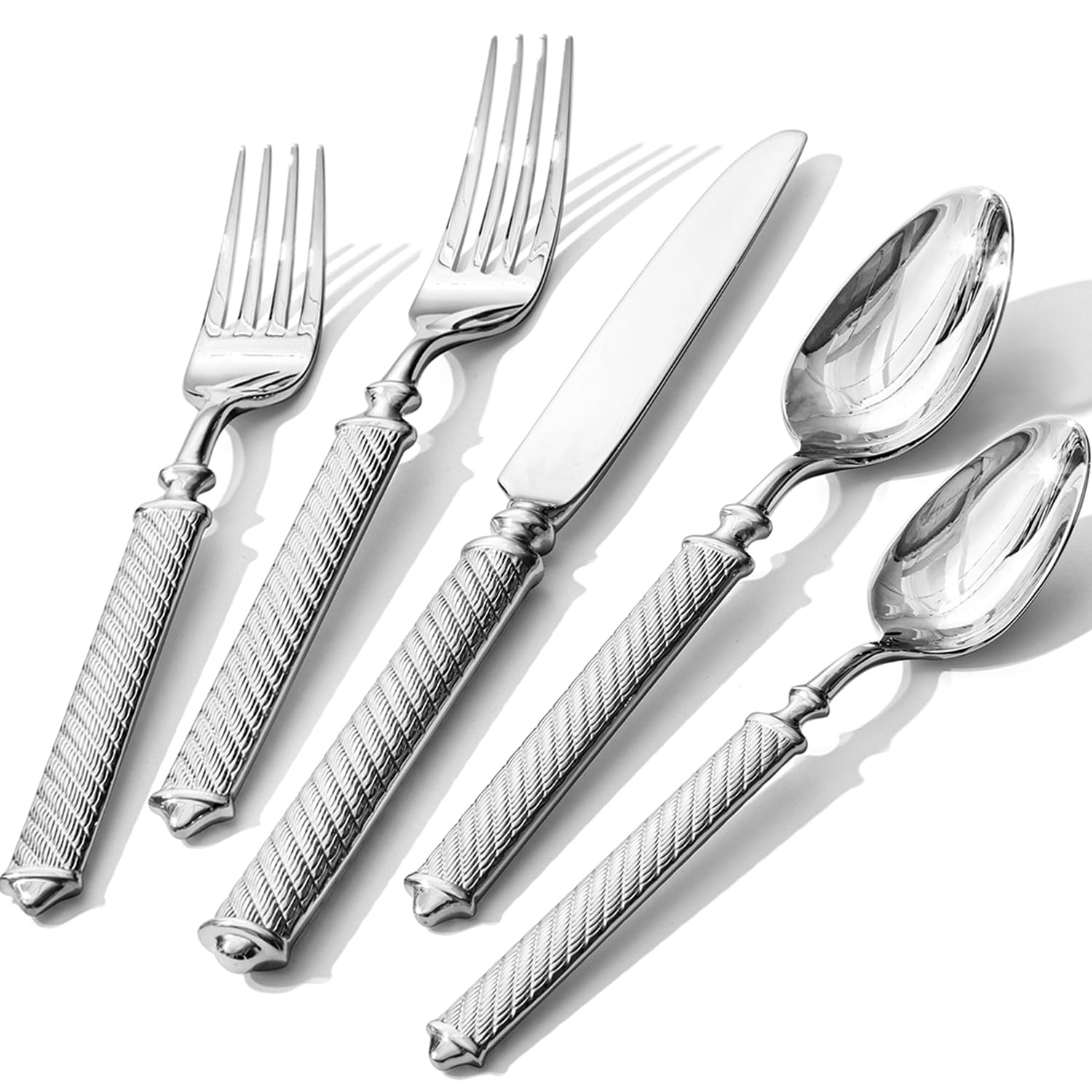 Photo 1 of KINGSTONE Retro Rope-Pattern Silverware Set, 30-Piece Flatware Set Cutlery Set Forged with Handcrafted Texture Handles 18/10 Stainless Steel, Dishwasher Safe