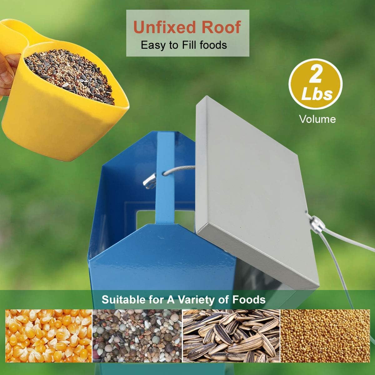 LIMEIDE Bird House Feeders for Outside, Hanging Bird feeders Weatherproof Country House Design for Easy Cleaning & Refills, Come with Hook to Hang on Tree, Poles in Backyard Garden, Patio (Blue) : Garden & Outdoor