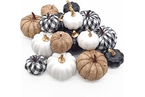 Ueerdand 16 PCS Fall Decor Assorted Sizes Artificial Pumpkins Burlap Faux Foam Pumpkins for Harvest Autumn Season Halloween Thanksgiving Holiday Festive Embellishing and Displaying