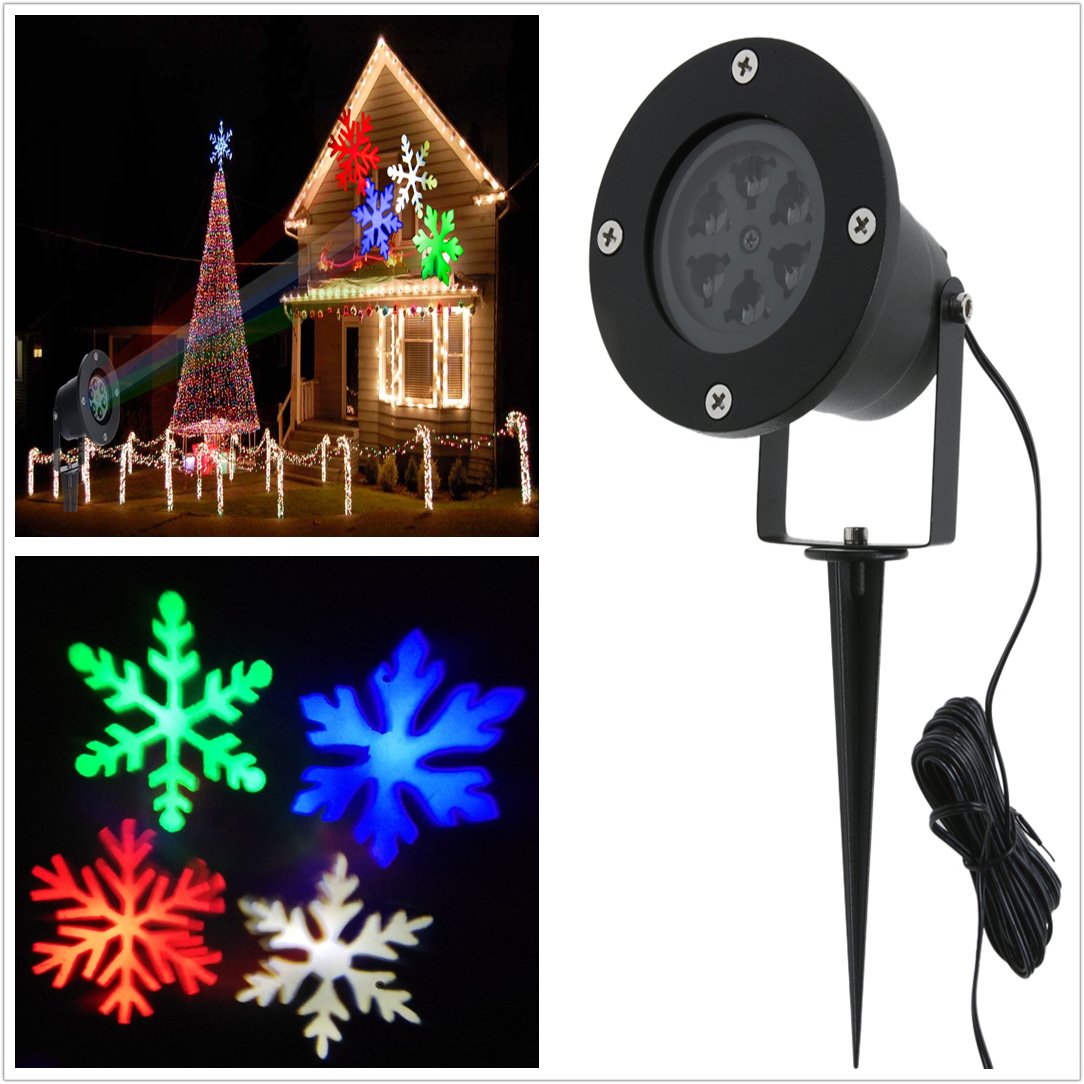Updated Garden Projector Lights Outdoor RGBW 12W Christmas Motion Snowflake Landscape Projector Holiday Decoration Waterproof LED Stage Lights for Home Garden(RGBW)