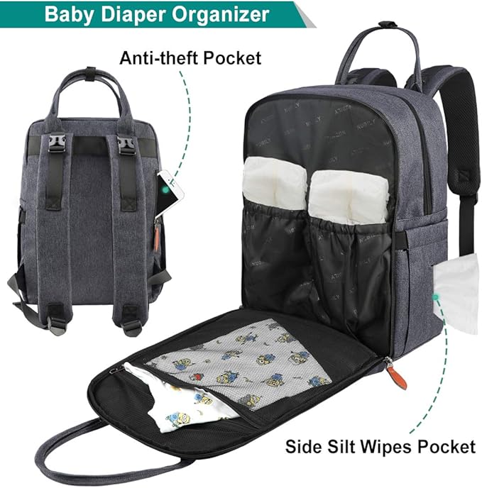 Nubily Sac A Dos A Langer Pour Bebe Grande Capacite Sac A Couches Impermeable Multifonction Sac De Voyage Avec Matelas A Langer Et 2 Sangle Reglable Pour Maman Papa Bleu Sacs A