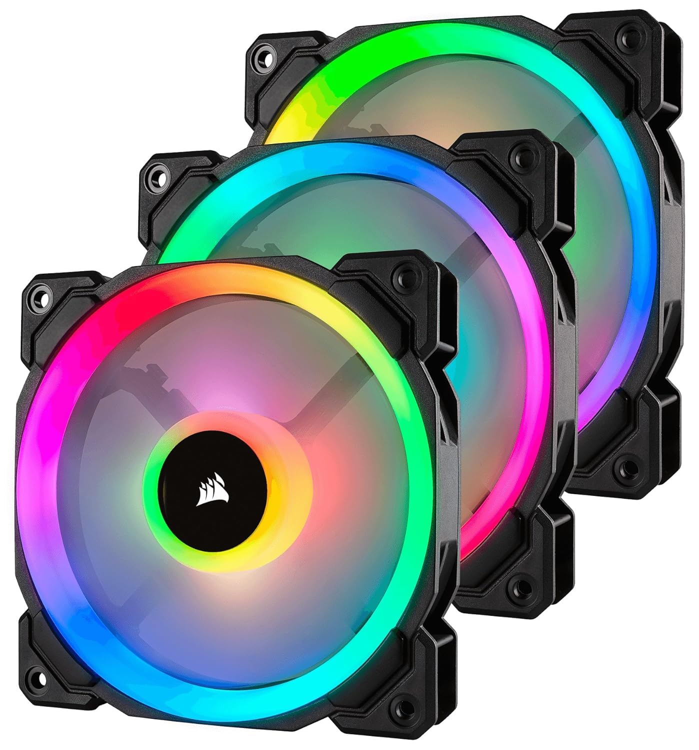 Corsair LL120 RGB LED PWM PC-Gehäuselüfter (120mm Dual Licht Loop RGB LED, Dreierpack mit Lighting Node PRO) schwarz
