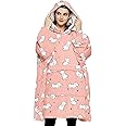 KFUBUO Wearable Blanket Hoodie for Adult Sherpa Dog Patterns Oversized Hoodie Sweatshirt Blanket with Pockets Birthday Gifts for Women