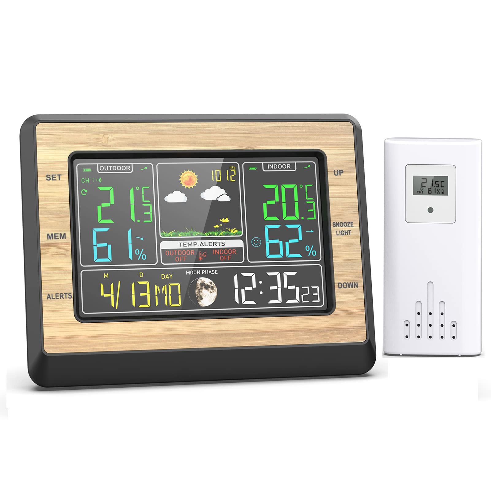 Kavolet Wireless Weather Station with Outdoor Sensor, Indoor and Outdoor Thermometer Hygrometer, Digital Clock, 6 Inch Colour Screen, Temperature, Humidity, Time, Date, Moon Phase Display