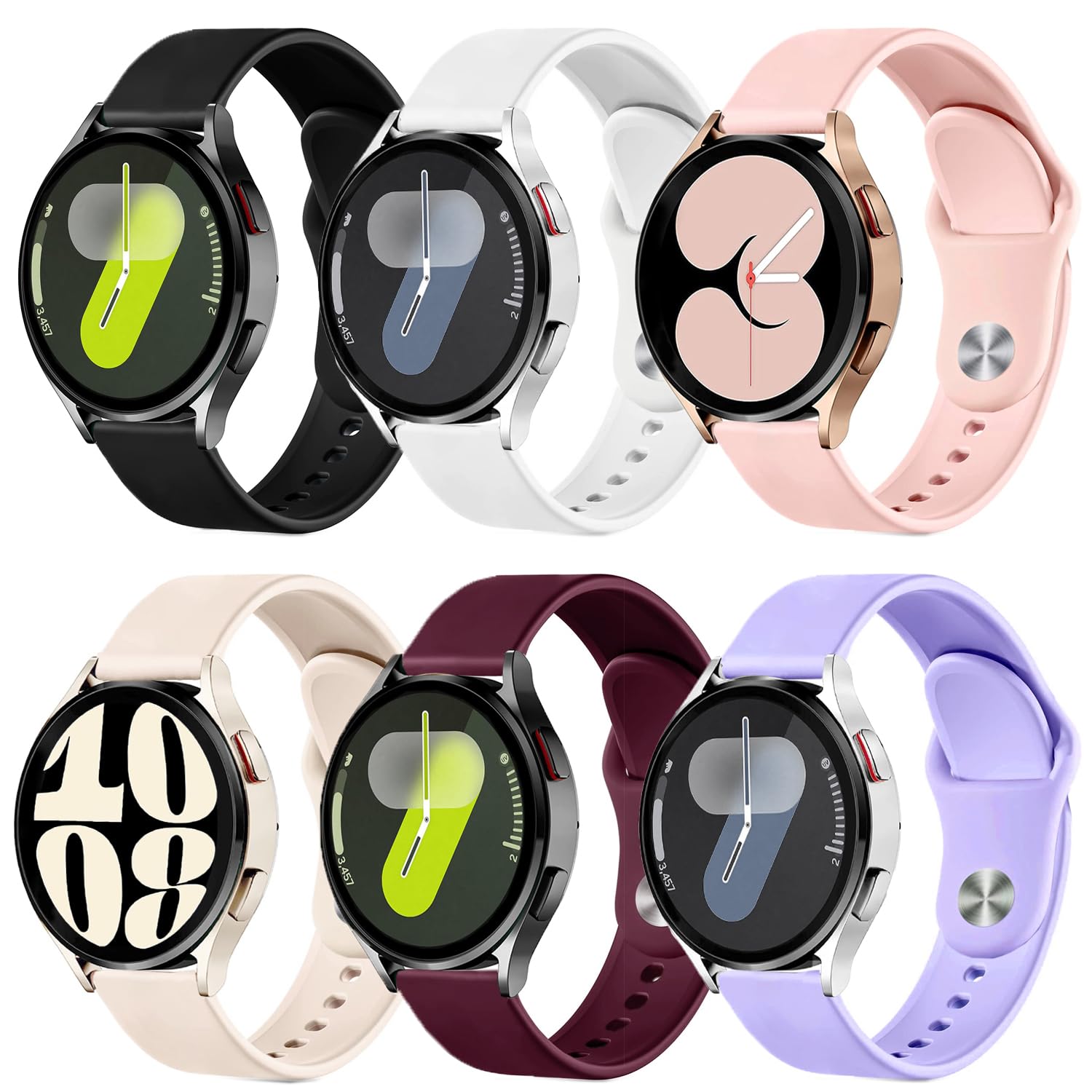 VELULYX Silicone Strap for Galaxy Watch 7/FE/6/5/4 40mm 44mm, 20mm sport strap for Galaxy Watch 6 Classic/Galaxy Watch 4 Classic/Watch 5 Pro/Watch 3 41mm/Active 2/Active 40MM/Galaxy Watch 42mm