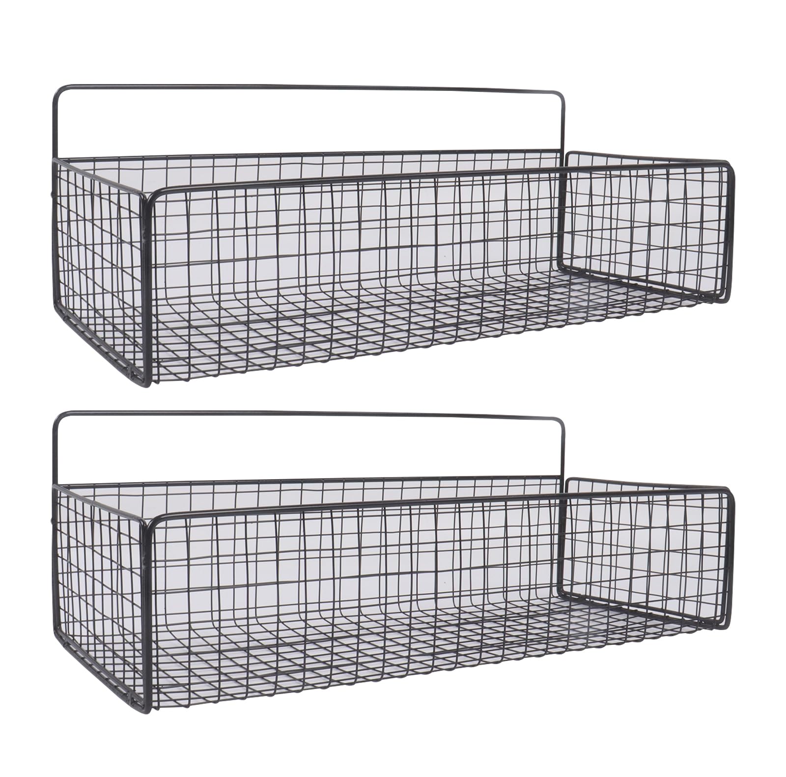 Gzsekken Wall Storage Basket 2 Pack Black Metal Wire Storage Baskets No Drill installation Bathroom Basket Small Pantry Baskets for Cabinets, Pantry, Closets,Bathroom, Kitchen,Bedroom