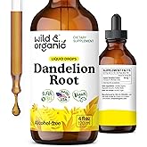 Wild & Organic Dandelion Root Extract Drops - Liver Cleanse Detox - Herbal Dandelion Tincture - Liver Support Supplement - Vegan, Sugar & Alcohol-Free Liquid Drops - 4 fl oz