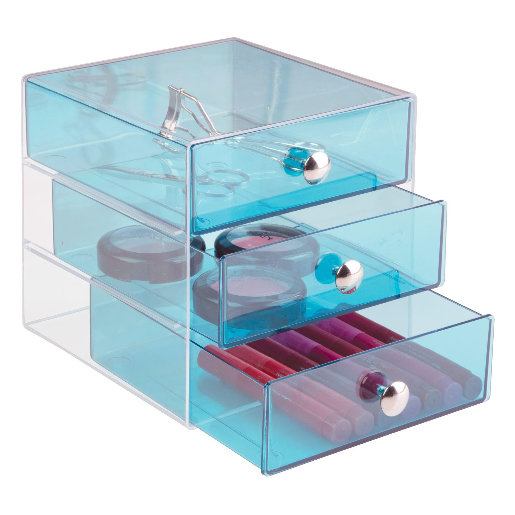 iDesign Drawers Makeup Storage Drawers, Plastic Desktop Drawer Organiser, Aqua Blue — image 1
