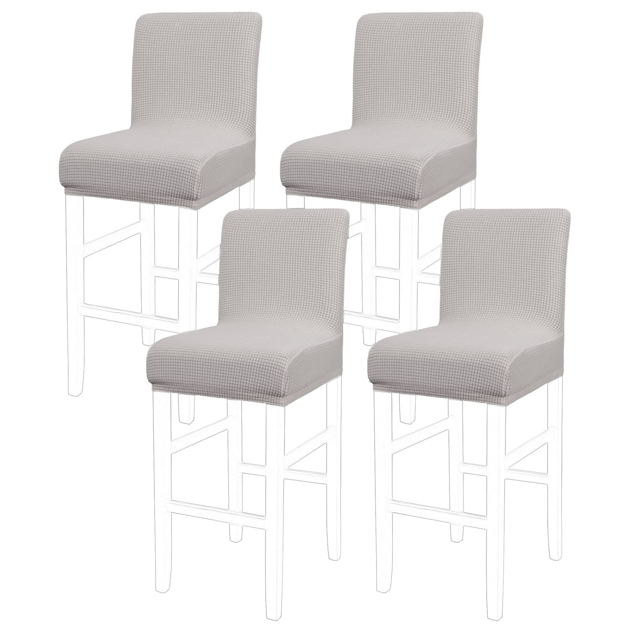 PiccoCasa Dining Chair Covers Set of 4, Stretch & Removable Bar Stool Covers for Pub Counter - Height Side Chair Covers with Square Lattice, Washable Chair Slipcovers Light Grey
