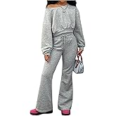 RoseSeek Girl's 2 Piece Outfits Off Shoulder Sweatshirts Bell Bottom Set Matching Fall Clothes Sweatsuit