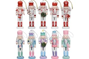 KoolShare Christmas Nutcracker Ornaments 10-Piece Decoration Set, 5-Inch Handcrafted Wooden Soldiers in Red & Pastel Color, Hangable for Xmas Tree or Tabletop Display