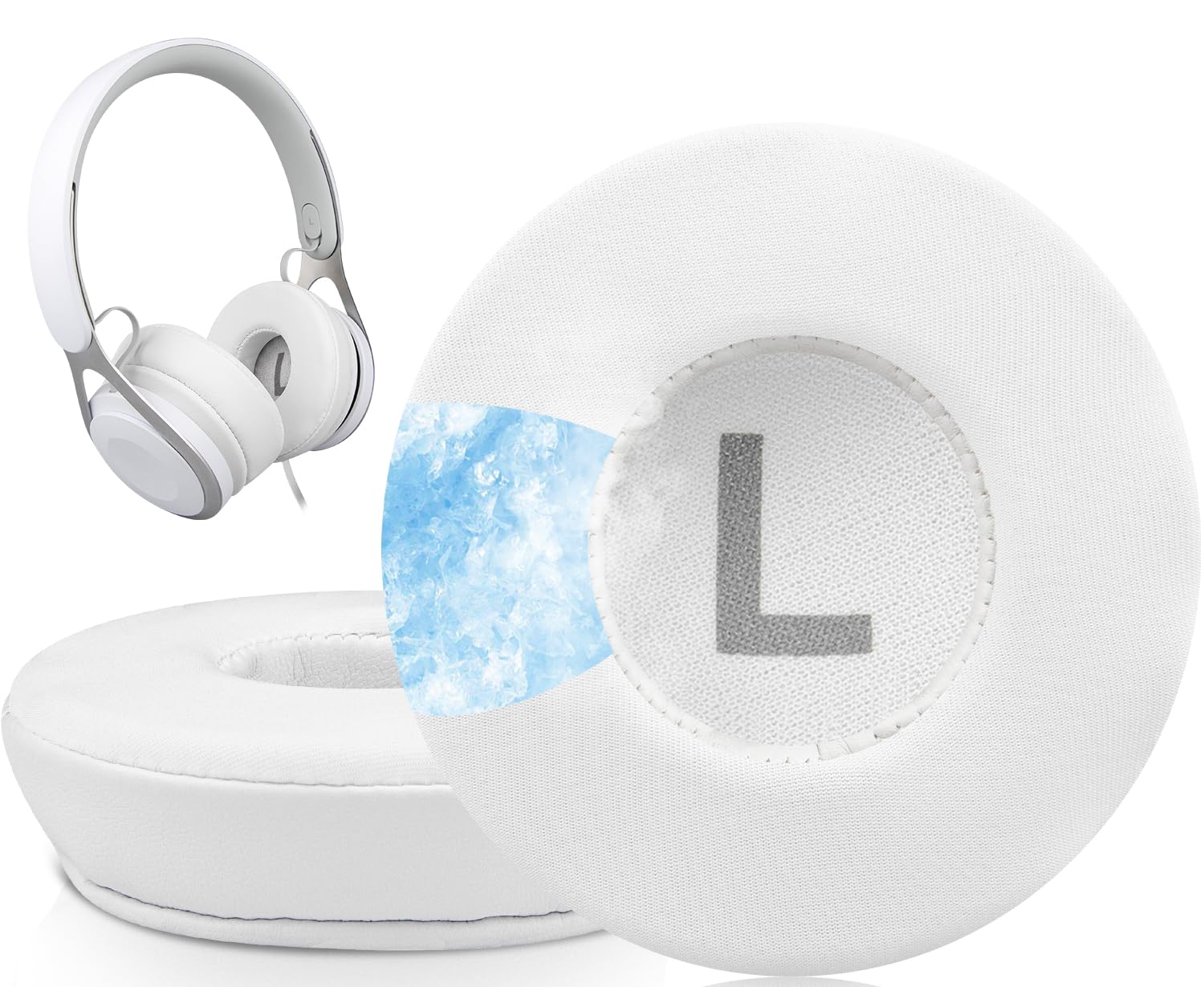 SOULWIT Professional Cooling Gel Ear Pads Cushions Replacement for Beats EP Wired On-Ear Headphones, Ear Pads with High-Density Noise Isolation Foam - White