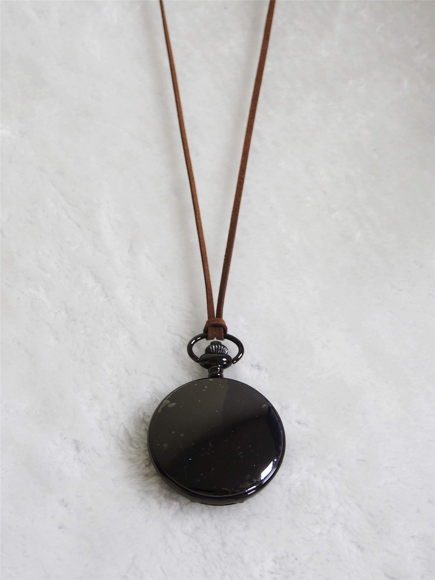 SEWOR Nice Quartz Pocket Watch Shell Dial Gold Smooth Case with Two Type Chain(Leather+Metal) (Black)