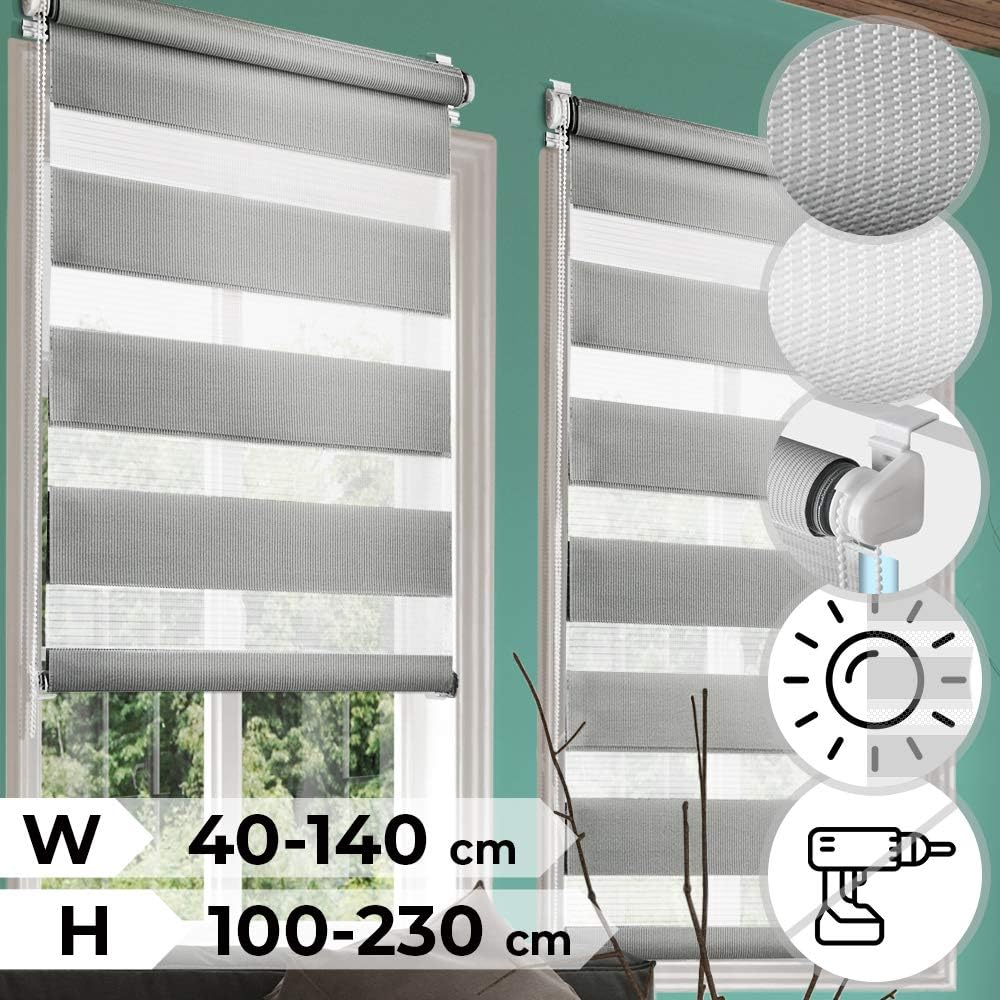 MIADOMODO Window Blinds - Color and size choice, Translucent or Blackout Vision Curtains for Window and Door - Zebra Roller Blinds, Rollo Blind, Shade Blind
