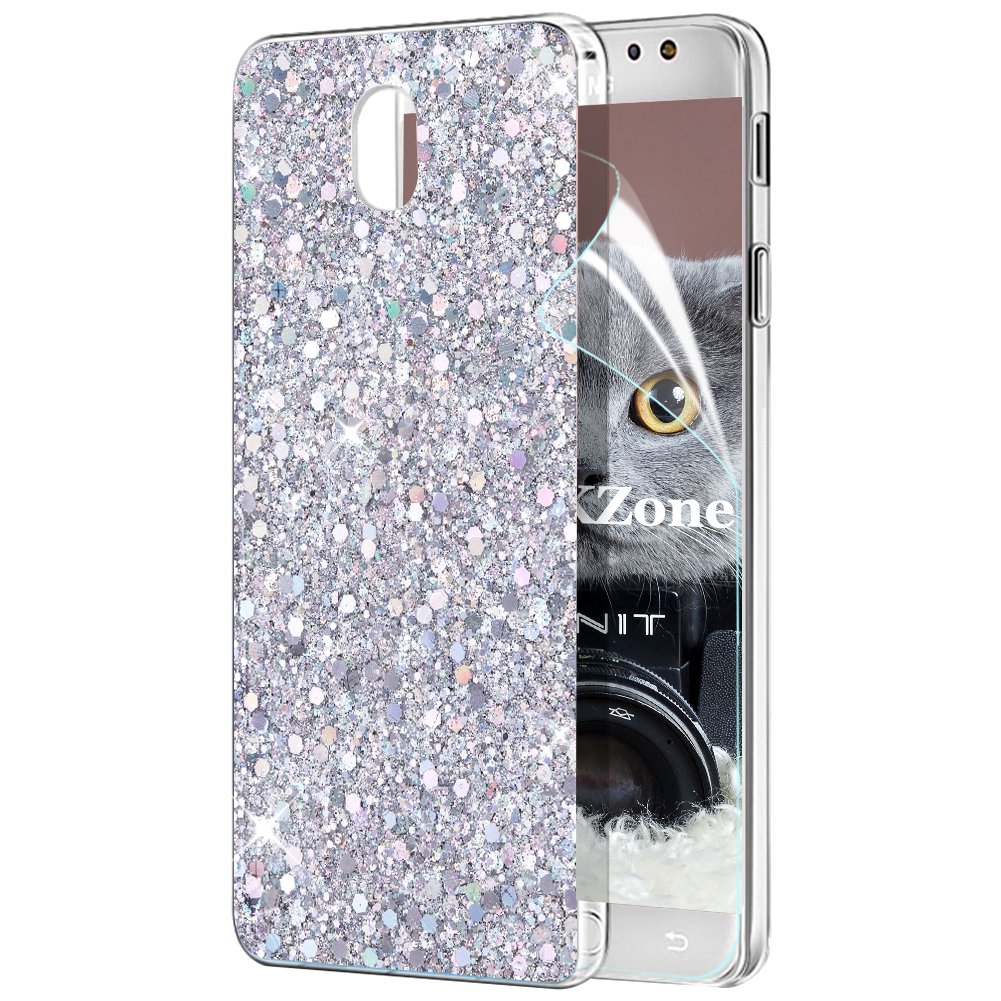 OKZone Compatible Galaxy J7 2017 Phone Case, Bling Glitter Sparkle Design Slim Fit Soft Gel TPU Skin Cover Anti-scratch Protective Shining Fashion Style Case for Samsung Galaxy J7 2017 (Sliver)