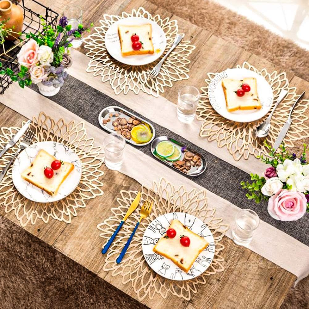 HEYOMART PVC Placemats Sets of 6 Round Leaf Place Mats Washable Heat Resistant Vinyl Table Mats for Morden Kitchen Dining Table Wedding Accent Centerpiece Placemat - Image 4