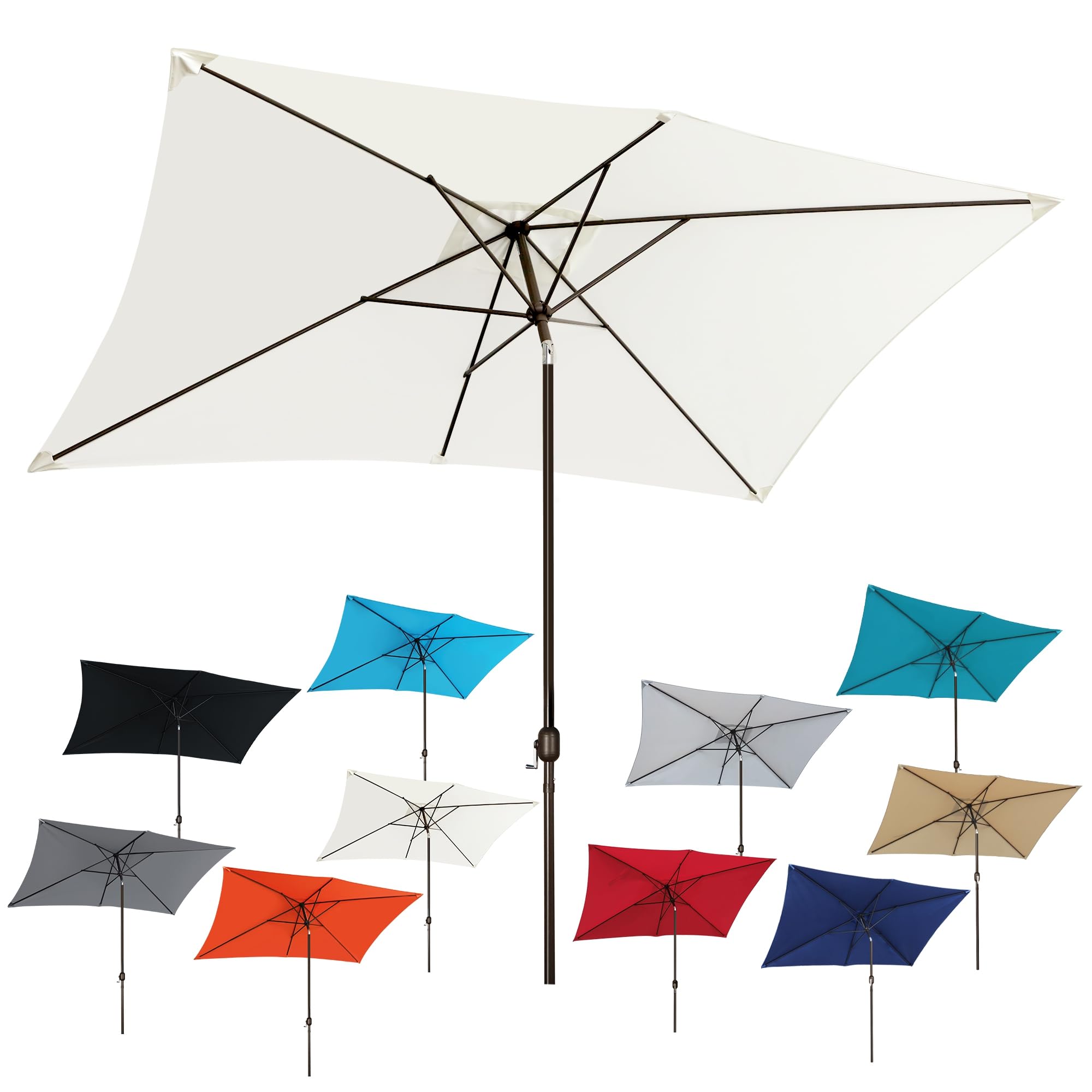 Photo 1 of Blissun 10' Rectangular Patio Umbrella Outdoor Market Table Umbrella with Push Button Tilt and Crank, Ivory