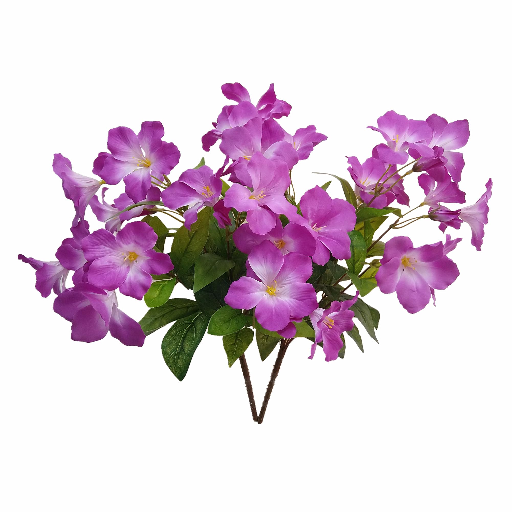 Photo 1 of Aflorshope 2 Pcs Artificial Azalea Flowers for Outdoors Faux Azalea Bushes Silk Flowers Greenery Artificial Azaleas Bouquet for Patio Lawn Garden Decoration (Purple)