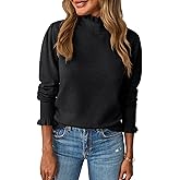 Saodimallsu Womens Ruffle Mock Neck Sweater Puff Long Sleeve Fall Soft Knit Casual Pullover Sweaters Top