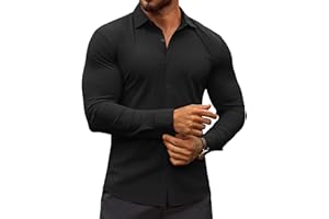 COOFANDY Men's Muscle Fit Dress Shirts Stretch Wrinkle-Free Long Sleeve Casual Button Down Shirts