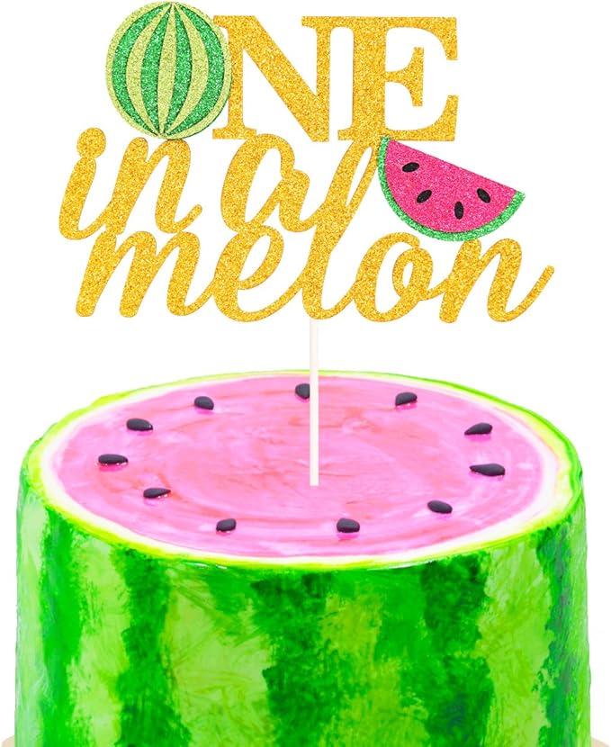 Amazon Com One In A Melon Cake Topper 1st Birthday Party Decor Watermelon Themed Kids Party Supplies Toys Games