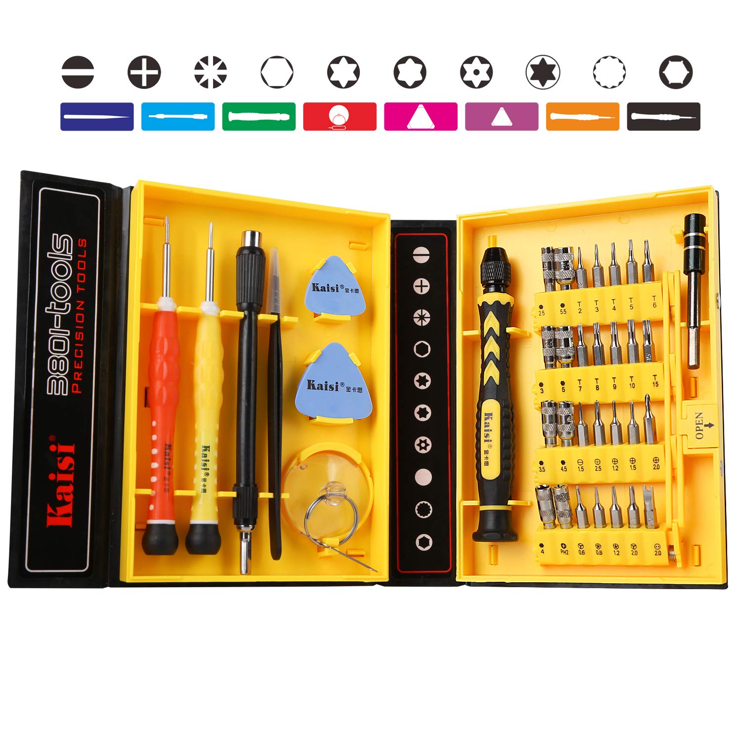 Repair Kit Magnetic Screwdriver Set Precision Tool Kit for iPhone Repair Computer Repair/iPad/Samsung Galaxy/Phone/Tablets/Electronic and Precision Devices, Tool Set with Box, Kaisi 38-Piece CRV