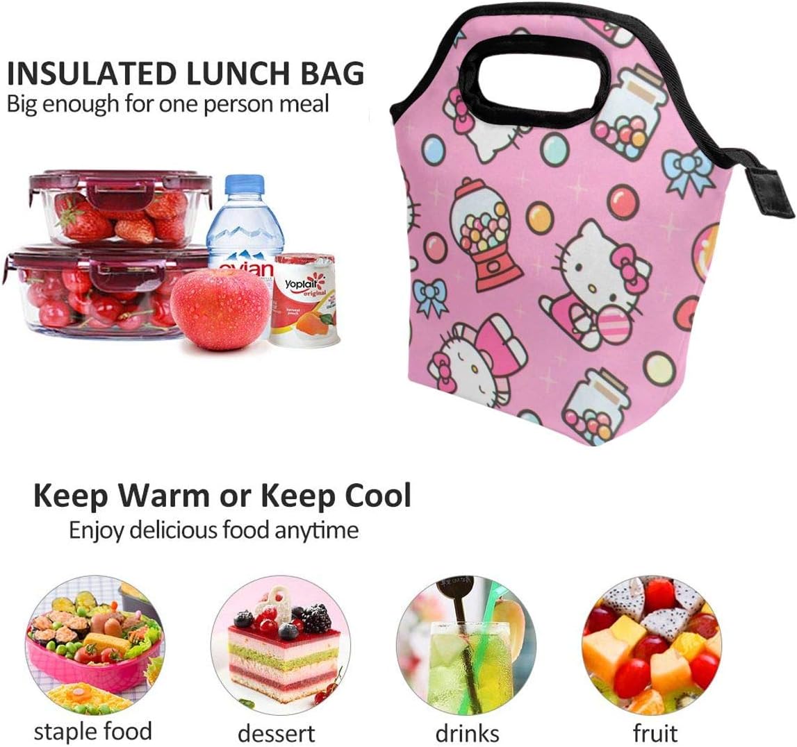 Lunch Bag Hello Kitty with Candy Insulated Lunch Tote Boxes Cooler Bag for Adults Men Women Kids Boys Nurses Teens