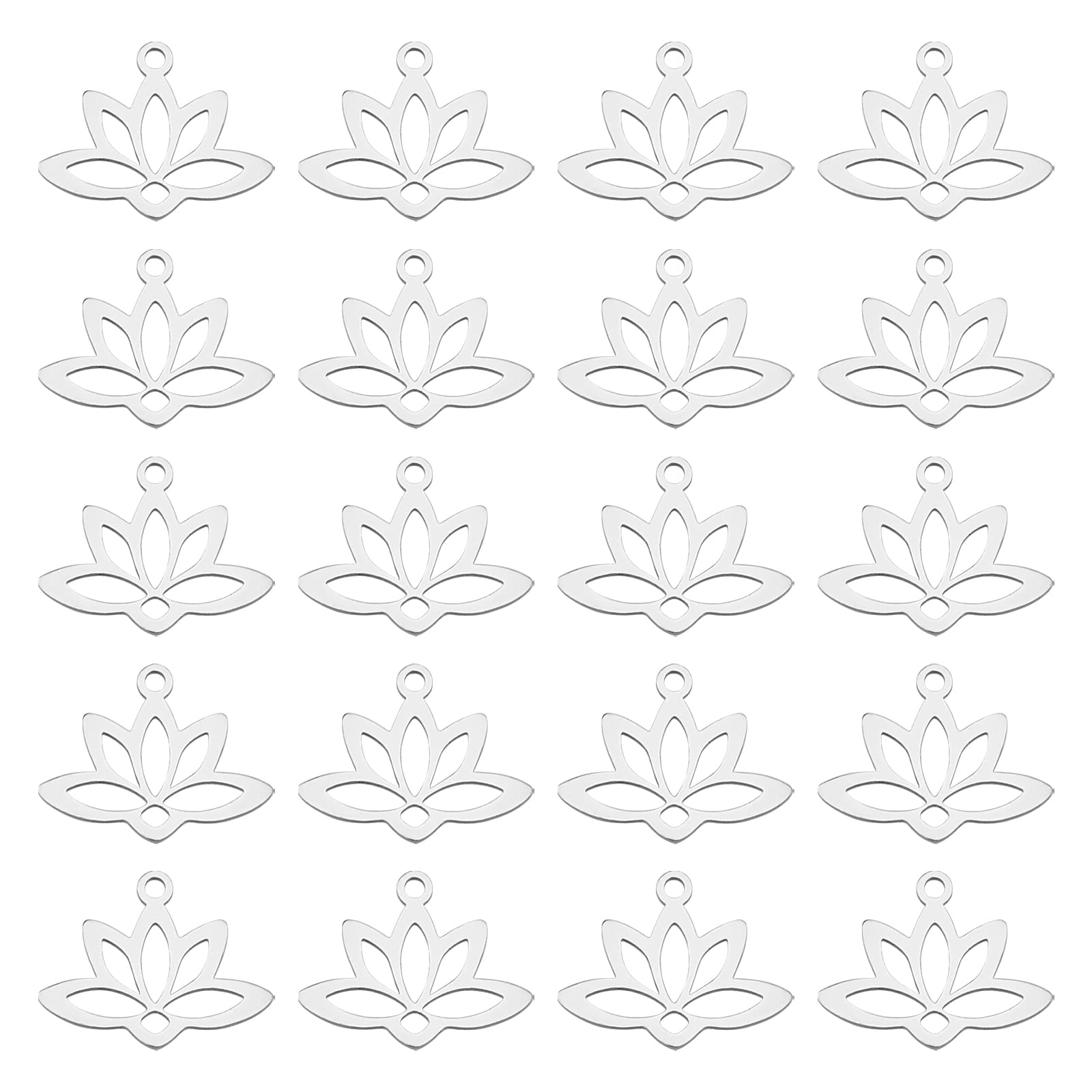 UNICRAFTALE 20pcs Lotus Flower Pendants Stainless Steel Lotus Charms Laser Cut Metal Chinese Summer Lotus Charms for Earring Bracelets Necklace Jewelry Making 1.6mm Hole Stainless Steel Color