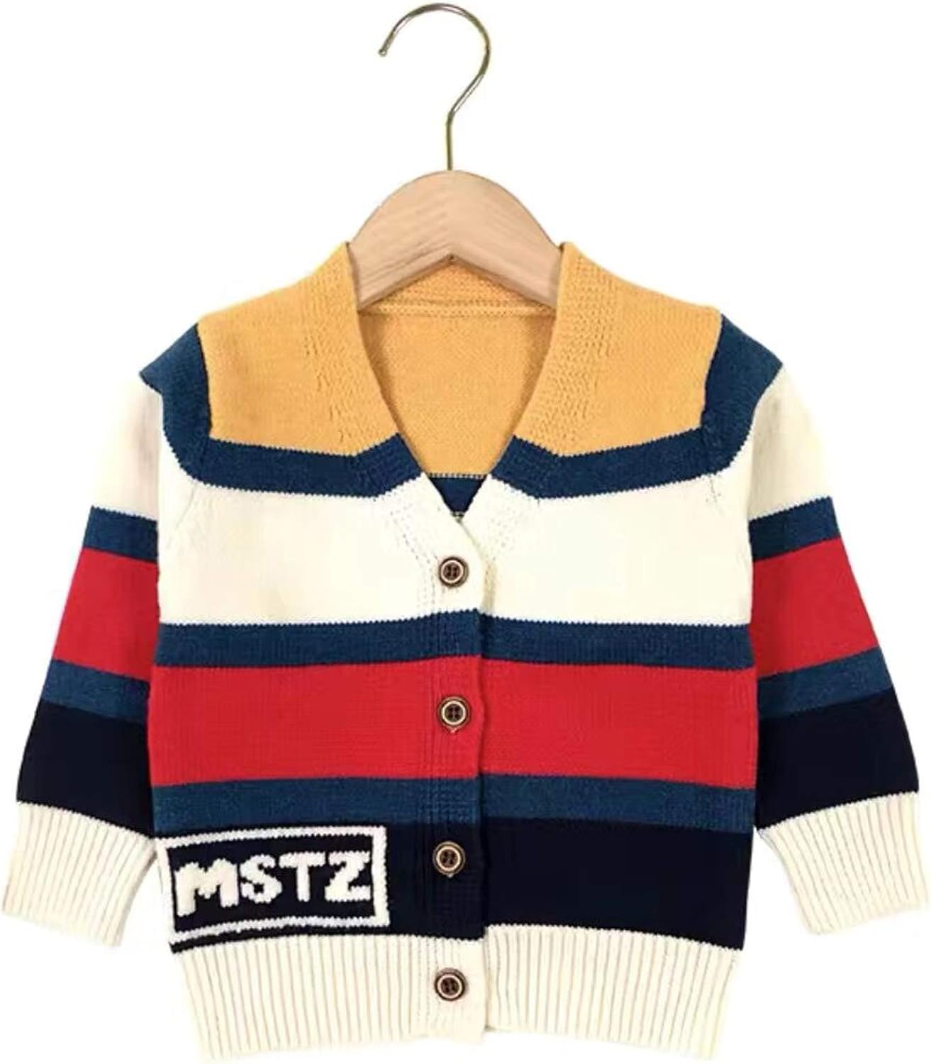 MSTOZE Infant Baby Boy Baby Girl Small Knitted Cardigan Button V-Neck Sweater, Rainbow Striped Cardigan Warm Sweater: Clothing