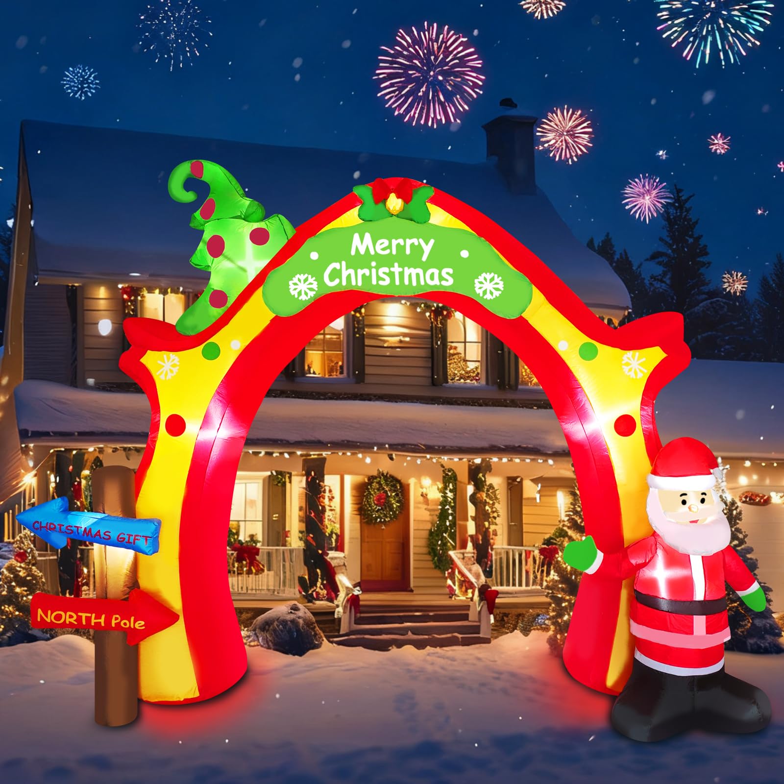 Photo 1 of 11FT Christmas Inflatable Archway Decoration Blow Up Giant Arch with Santa Claus & Xmas Tree Outdoor Decor Built-in LED Yard Decorations Garden Lawn Party Holiday Patio Outside Décor