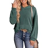Dokotoo Hoodies for Women Casual Oversized Hoodie Long Sleeve Sweatshirt Solid Pullover Ribbed Knit Tops