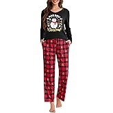 difficort Womens Christmas Pajamas Long Sleeve Print Tops and Pants Soft Two Piece Xmas Pjs Sleepwear Set with Pockets