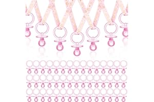 ANGELA&ALEX 60 Pcs Gender Reveal Party Necklace Charms, Pink Pacifier-Shaped Acrylic Shower Decorations for Adults