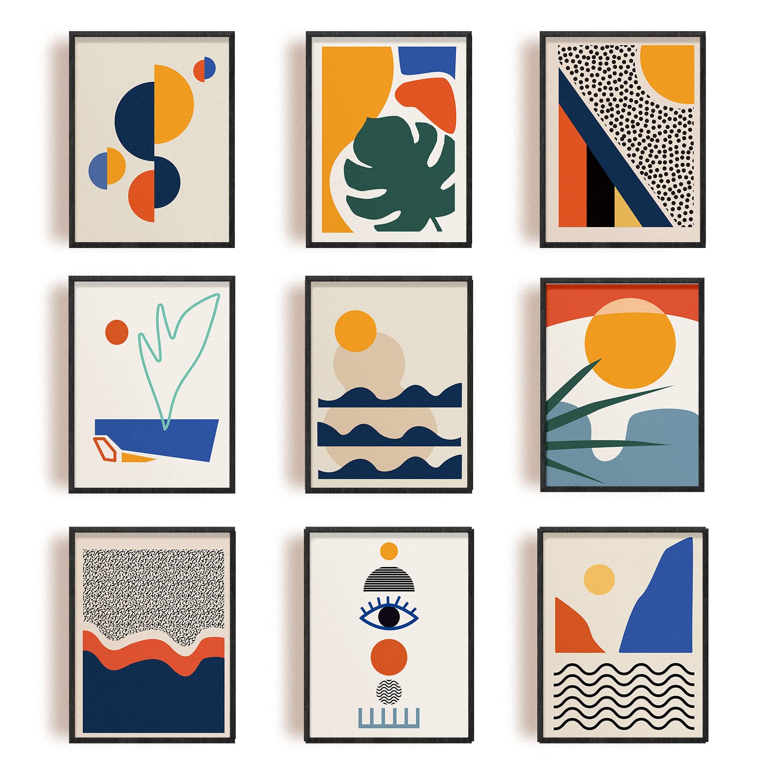 INFUNLY Set of 9 Abstract Art Wall Prints Modern Minimalist Wall Art Decor 8×10inch Unframed Boho Landscape Canvas Print Retro Sun Posters Artistic Pictures for Living Room Bedroom Office Home Decor