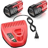2 Pack M12 12-Volt Lithium-Ion 3.5Ah Battery and Charger Replacement for Milwaukee M12 Battery Compatible with Milwaukee 12V Battery Charger XC Lithium 48-11-2411 48-11-2420 48-11-2401 48-11-2402