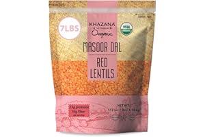 Khazana Organic Masoor Dal 7lb - Red Lentils | Non-GMO, Gluten Free & Kosher | Authentic Lentils From India