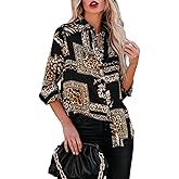 siliteelon Blouses for Women Long Sleeve Button Down Shirts Printed Wrinkle-Free Dressy Casual Blouse Spring Fall Trendy