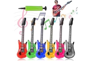 DHINKYOUNG 6 Pcs Inflatable Guitars for Parties, 35 Inch Rock Star Guitar, Inflatable Instruments Blow Up Guitars, Rock and Roll Party Photo Booth Props for 80s 90s Themed Party (6 Colors)