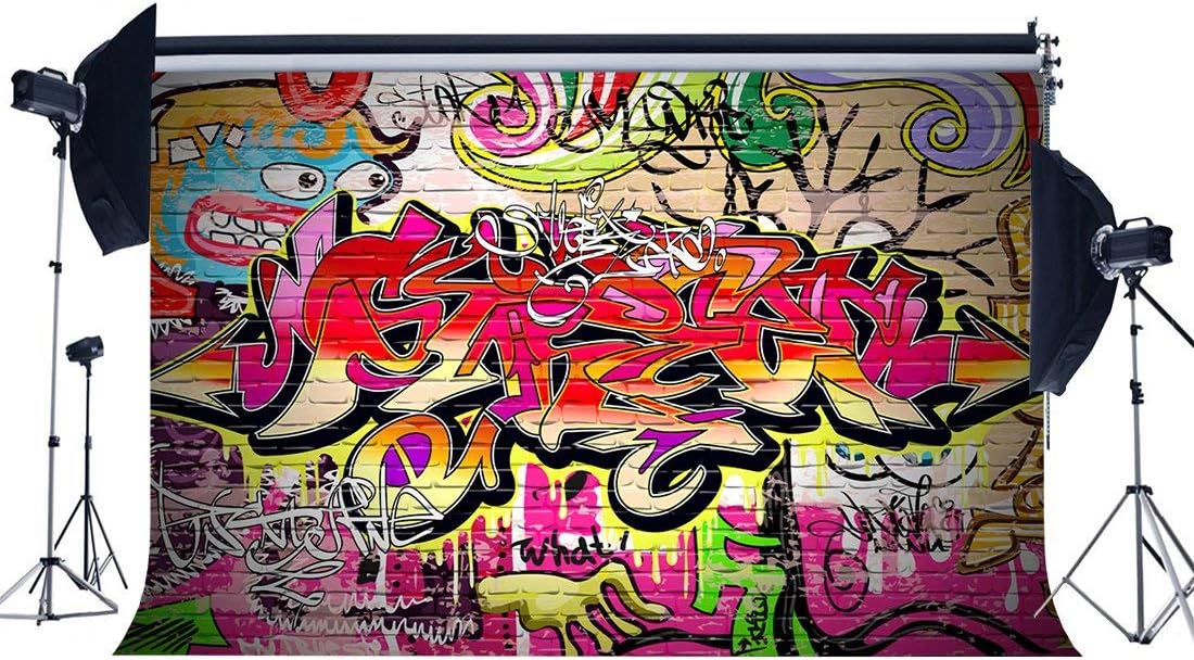 Edcott 5x3ft Graffiti Toile Fond Retro Annees 80 Style Hip Hop Toiles Fond Multicolore Main Drwaing Papier Peint Artistique Annees 90 Photographie Fond Pour Garcons Bebe Joyeux Anniversaire Studio High Tech Decors Dwteam In