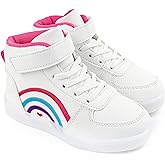 Wulubaba Girls High Top Sneaker Light Up Shoes for Toddler Casual Walking Lightweight Lace Up Sneakers Big Kid, Wihte,1