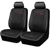 CAR PASS Quilting Leather Seat Cover Two Front Seats Only, Universal Fit Automotive Front Seat Covers Waterproof Deluxe PU Premium Vinyl Luxury for Cars Sedan Van SUV Airbag Compatible 2 Pieces,Black