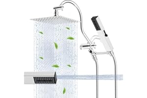 Hibbent All Metal cUPC Certified Shower Head, 10'' High Pressure Rainfall Shower Head, Showerhead Combo, Handheld Shower Wand